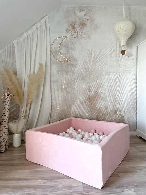 Moje. Moje. Vierkant Ballenbad - 106x106x40 cm - Soft Velvet - Light Pink - Decomusy