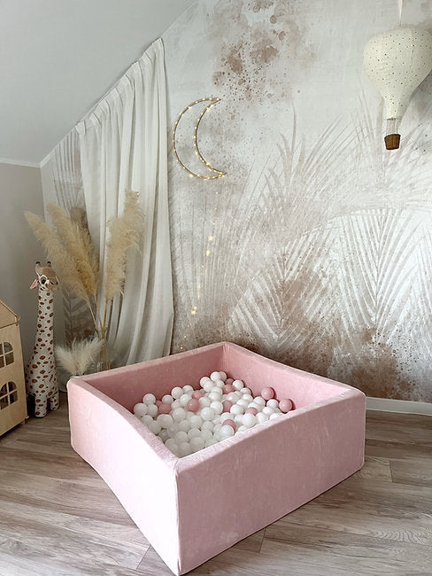 Moje. Moje. Vierkant Ballenbad - 106x106x40 cm - Soft Velvet - Light Pink - Decomusy