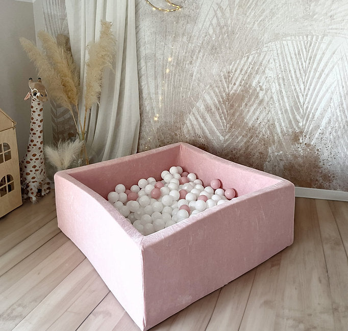 Moje. Moje. Vierkant Ballenbad - 106x106x40 cm - Soft Velvet - Light Pink - Decomusy