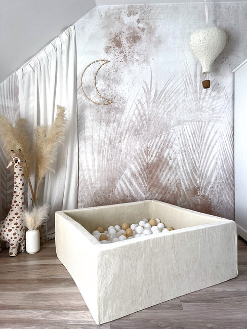 Moje. Moje. Vierkant Ballenbad - 106x106x40 cm - Soft Velvet - Ecru - Decomusy