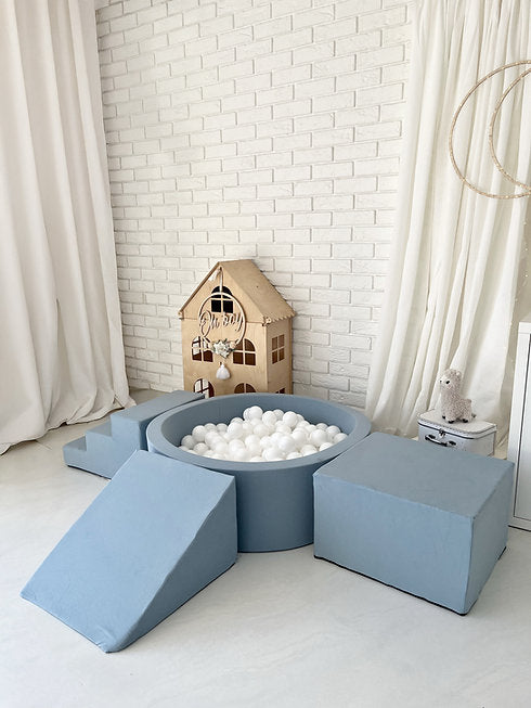 Moje. Moje. Foam Speelset 3 elements + Ballenbad 90x30 - Cotton - Blue - Decomusy