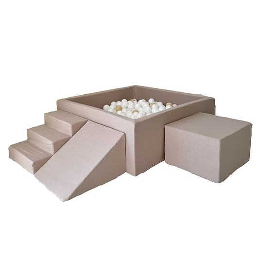 Moje. Moje. Foam Speelset 3 elements + Ballenbad vierkant 106x106x40cm - Beige - Decomusy