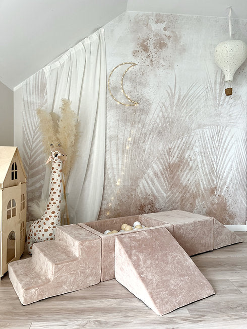 Moje. Moje. Speelset 5 elements + vierkant Ballenbad - Soft Velvet - Dark Beige - Decomusy