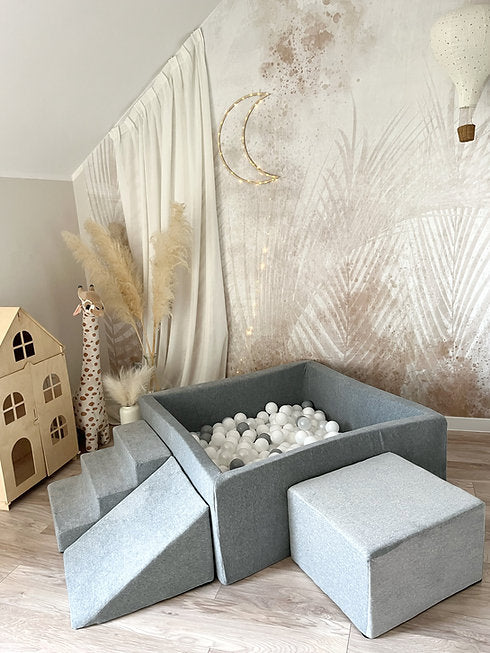 Moje. Moje. Speelset 3 elements Soft Velvet + Ballenbad 106x106x40cm - Grey - Decomusy