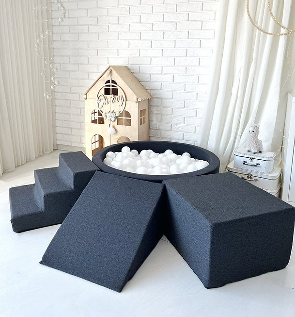 Moje. Moje. Foam Speelset 3 elements + Ballenbad 90x30 - Cotton - Graphite - Decomusy