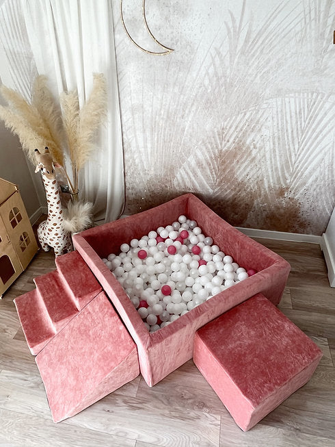 Moje. Moje. Speelset 3 elements Soft Velvet + Ballenbad 106x106x40cm - Dark Pink - Decomusy