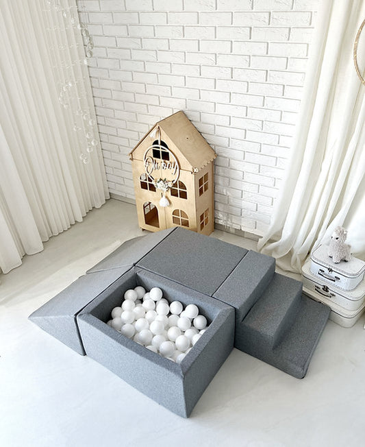 Moje. Moje. Speelset 5 elements + vierkant Ballenbad - Cotton - Grey - Decomusy