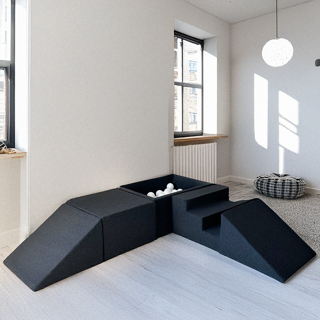 Moje. Moje. Speelset 5 elements + vierkant Ballenbad - Cotton - Graphite - Decomusy