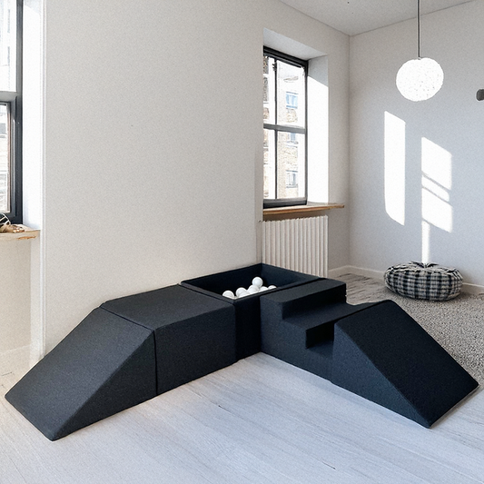 Moje. Moje. Speelset 5 elements + vierkant Ballenbad - Cotton - Graphite - Decomusy