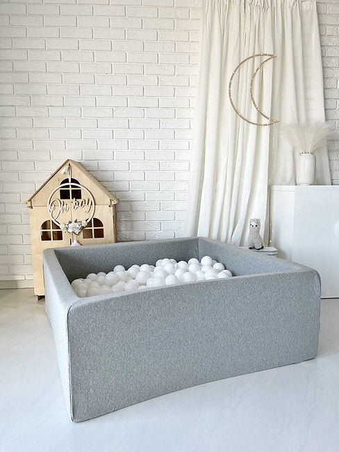 Moje. Moje. Vierkant Ballenbad - 106x106x40 cm - Cotton - Light Grey - Decomusy