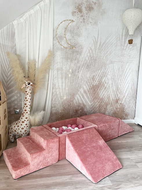 Moje. Moje. Speelset 5 elements + vierkant Ballenbad - Soft Velvet - Dark Pink - Decomusy