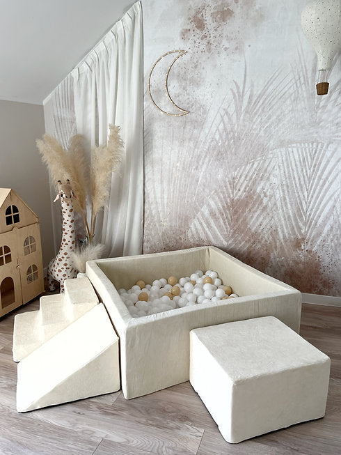 Moje. Moje. Speelset 3 elements Soft Velvet + Ballenbad 106x106x40cm - Ecru - Decomusy