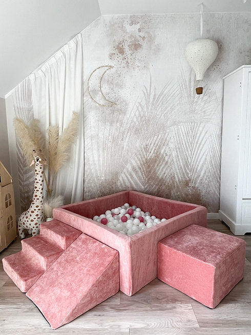 Moje. Moje. Speelset 3 elements Soft Velvet + Ballenbad 106x106x40cm - Dark Pink - Decomusy