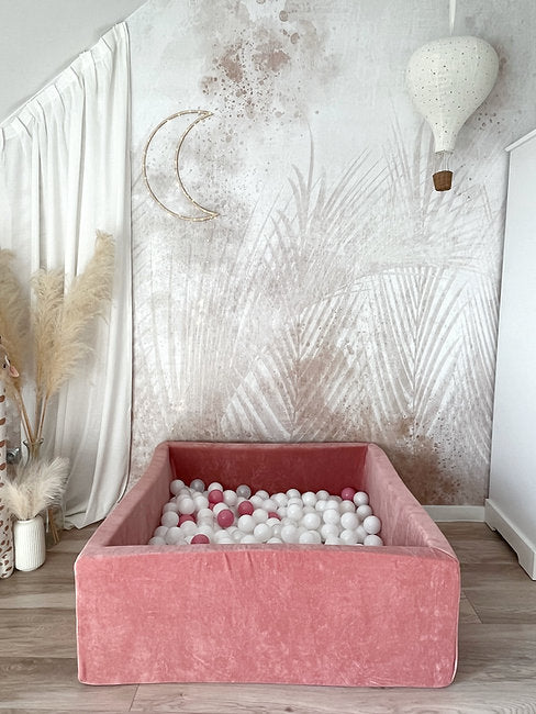 Moje. Moje. Vierkant Ballenbad - 106x106x40 cm - Soft Velvet - Dark Pink - Decomusy