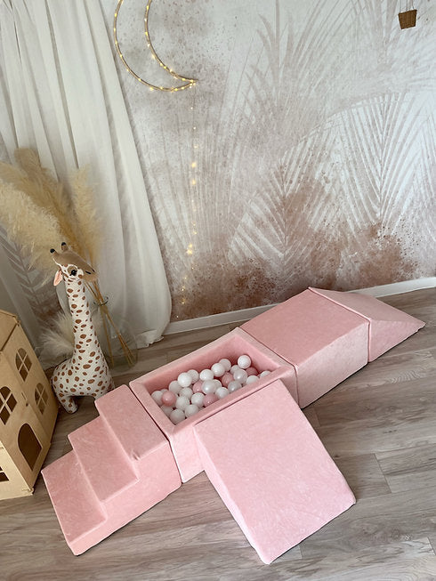 Moje. Moje. Speelset 5 elements + vierkant Ballenbad - Soft Velvet - Light Pink - Decomusy