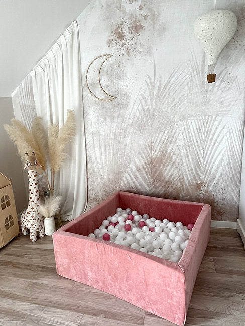 Moje. Moje. Vierkant Ballenbad - 106x106x40 cm - Soft Velvet - Dark Pink - Decomusy