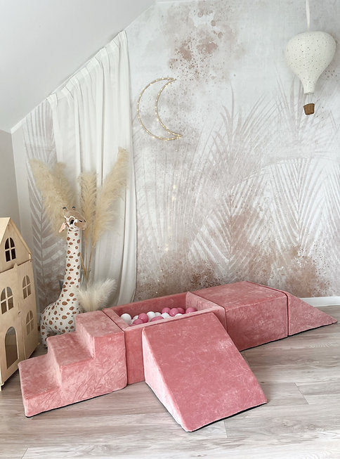 Moje. Moje. Speelset 5 elements + vierkant Ballenbad - Soft Velvet - Dark Pink - Decomusy