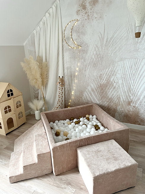 Moje. Moje. Speelset 3 elements Soft Velvet + Ballenbad 106x106x40cm - Dark Beige - Decomusy