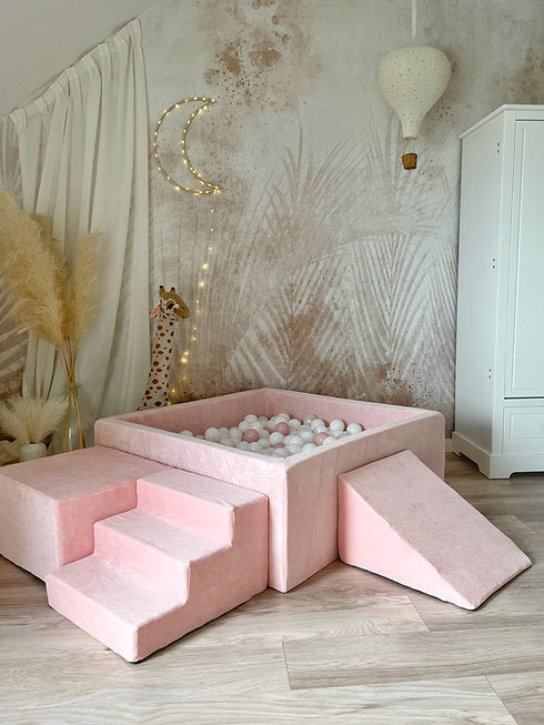 Moje. Moje. Speelset 3 elements Soft Velvet + Ballenbad 106x106x40cm - Light Pink - Decomusy