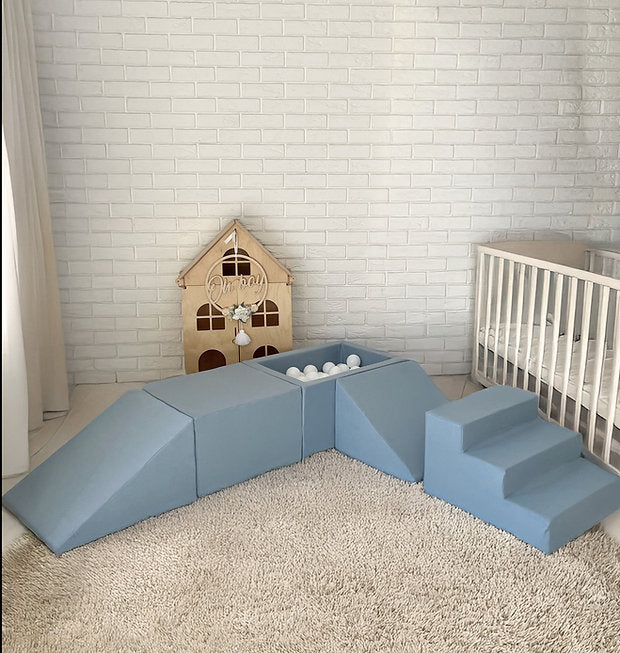 Moje. Moje. Speelset 5 elements + vierkant Ballenbad - Cotton - Blue - Decomusy