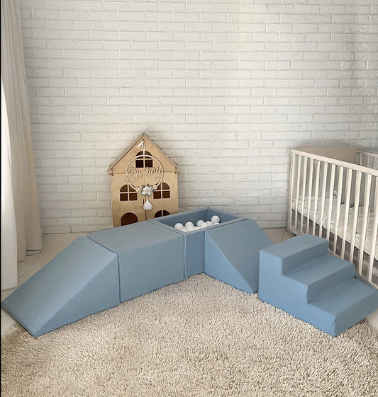 Moje. Moje. Speelset 5 elements + vierkant Ballenbad - Cotton - Blue - Decomusy