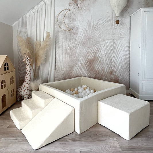 Moje. Moje. Speelset 3 elements Soft Velvet + Ballenbad 106x106x40cm - Ecru - Decomusy
