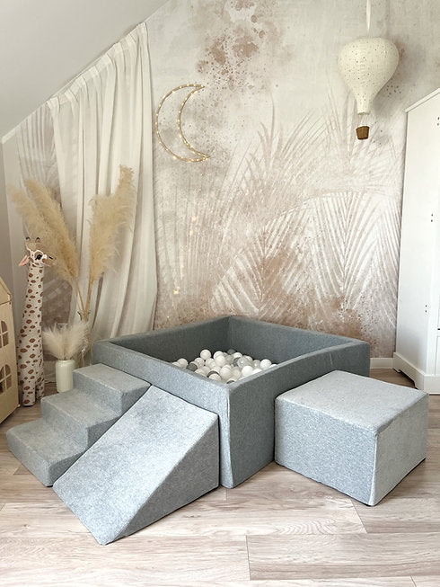 Moje. Moje. Speelset 3 elements Soft Velvet + Ballenbad 106x106x40cm - Grey - Decomusy