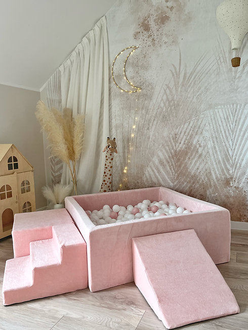 Moje. Moje. Speelset 3 elements Soft Velvet + Ballenbad 106x106x40cm - Light Pink - Decomusy