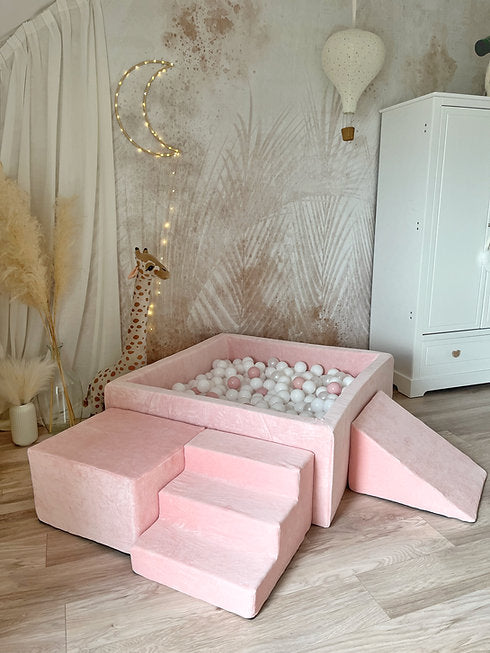 Moje. Moje. Speelset 3 elements Soft Velvet + Ballenbad 106x106x40cm - Light Pink - Decomusy