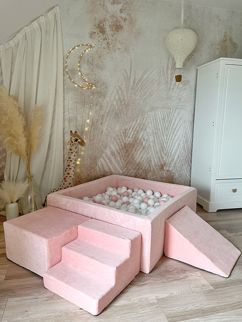 Moje. Moje. Speelset 3 elements Soft Velvet + Ballenbad 106x106x40cm - Light Pink - Decomusy