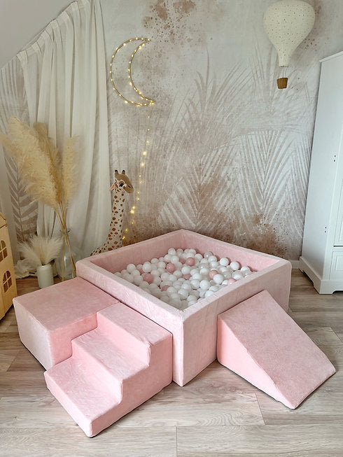 Moje. Moje. Speelset 3 elements Soft Velvet + Ballenbad 106x106x40cm - Light Pink - Decomusy