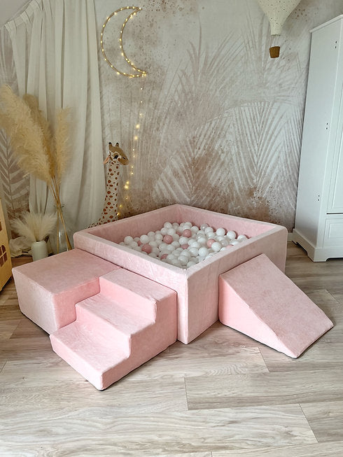 Moje. Moje. Speelset 3 elements Soft Velvet + Ballenbad 106x106x40cm - Light Pink - Decomusy