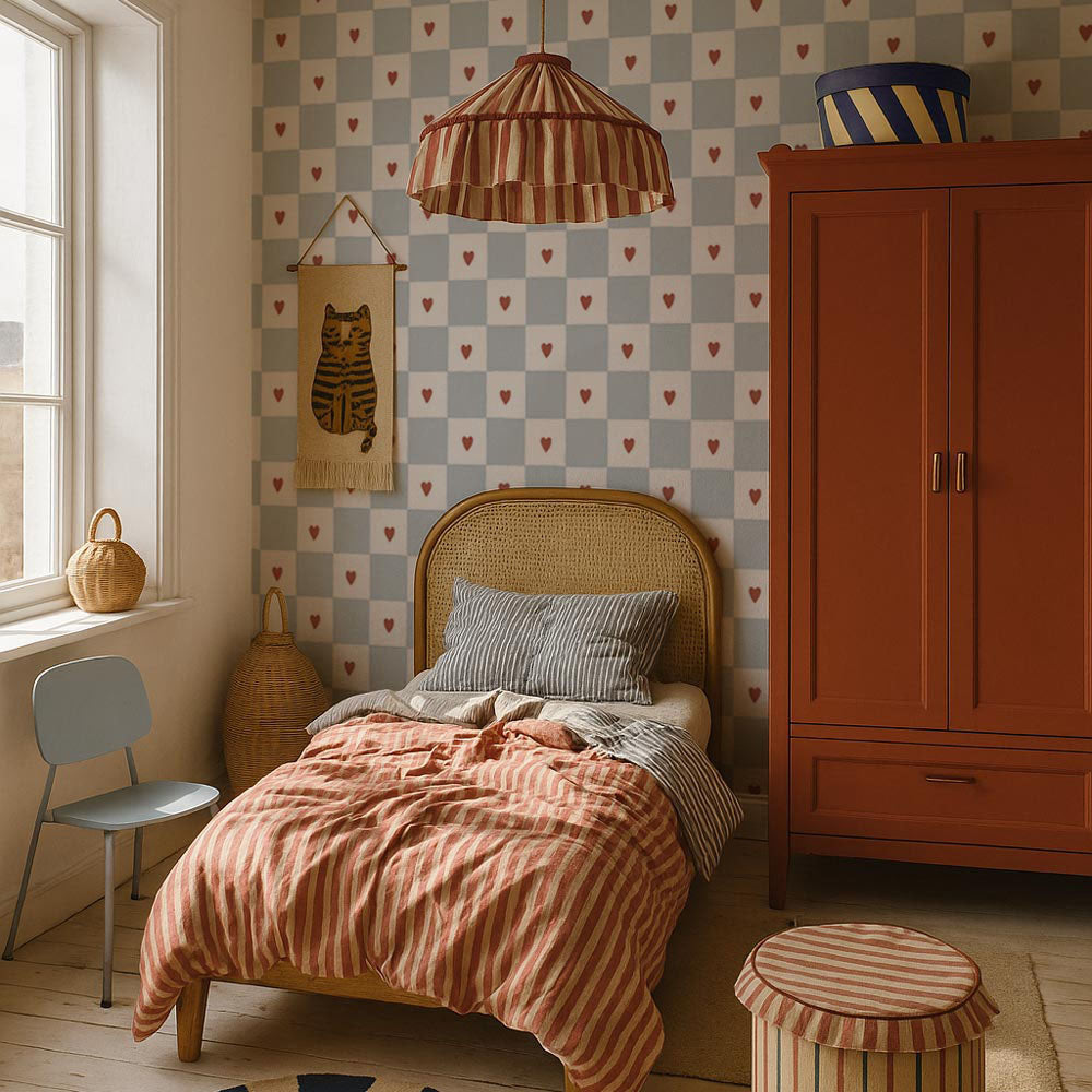 Dekornik Dekornik Behang - French hearts check - Decomusy