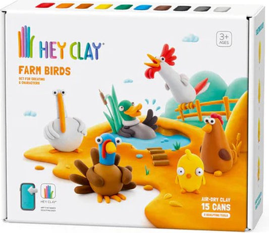 Hey Clay Hey Clay boetseerklei Farm Birds - 15 pack - Decomusy