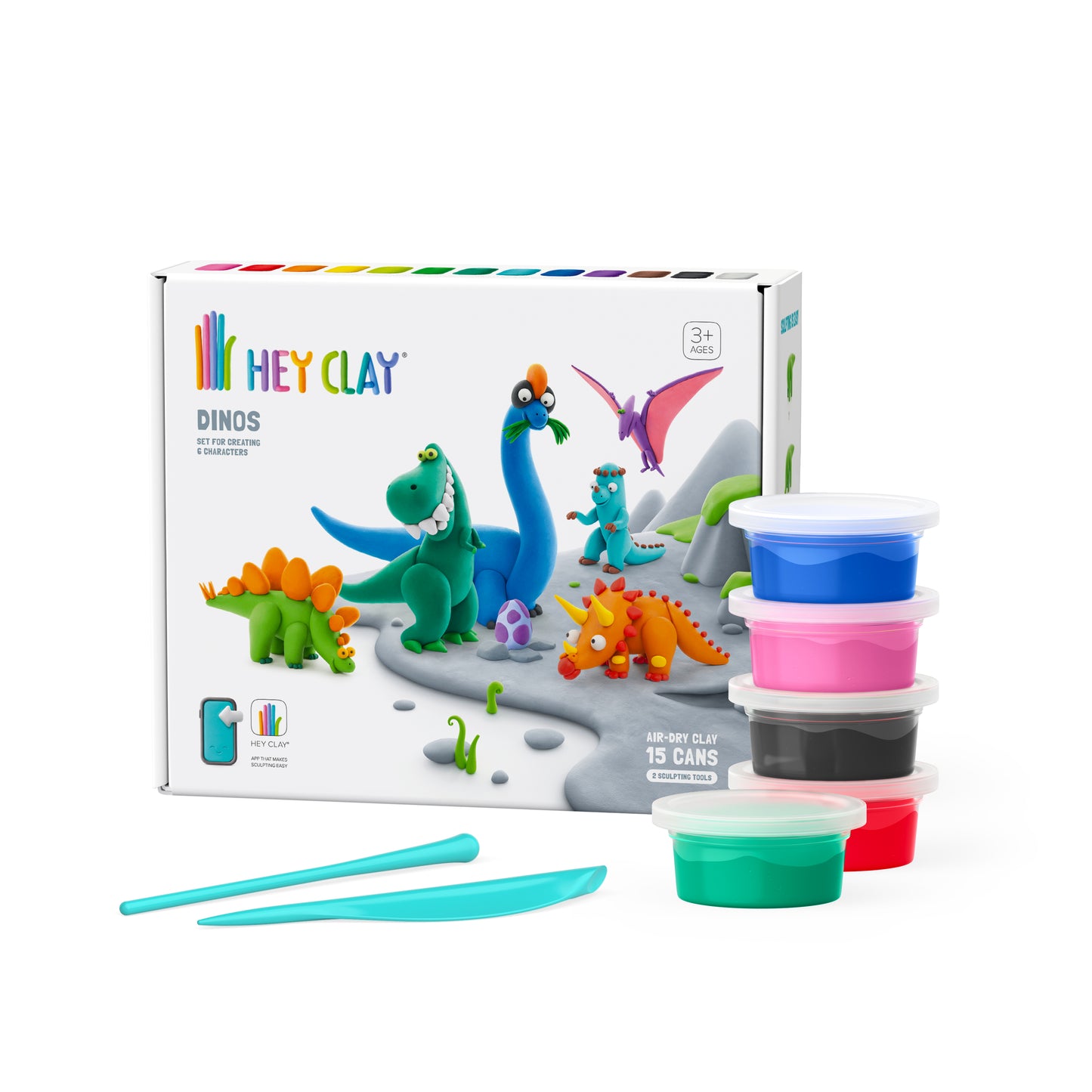 Hey Clay Hey Clay boetseerklei Dinos - 15 pack - Decomusy