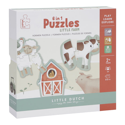 Little Dutch Little Dutch 6 in 1 Puzzel Little Farm - Decomusy