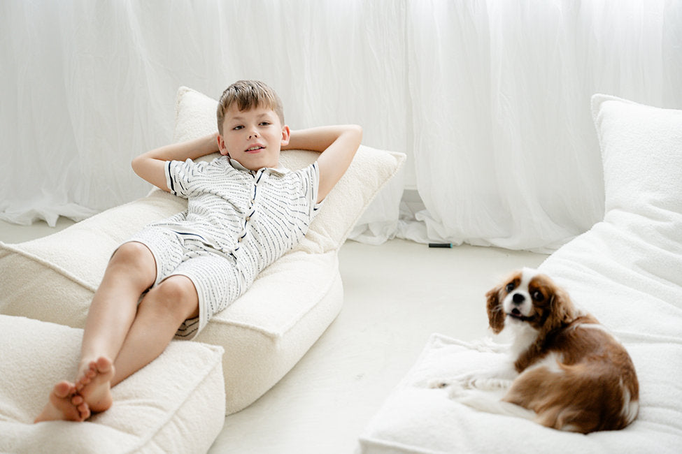 Moje. Moje. Bouclé Beanbag Zitzak - Cream - Decomusy