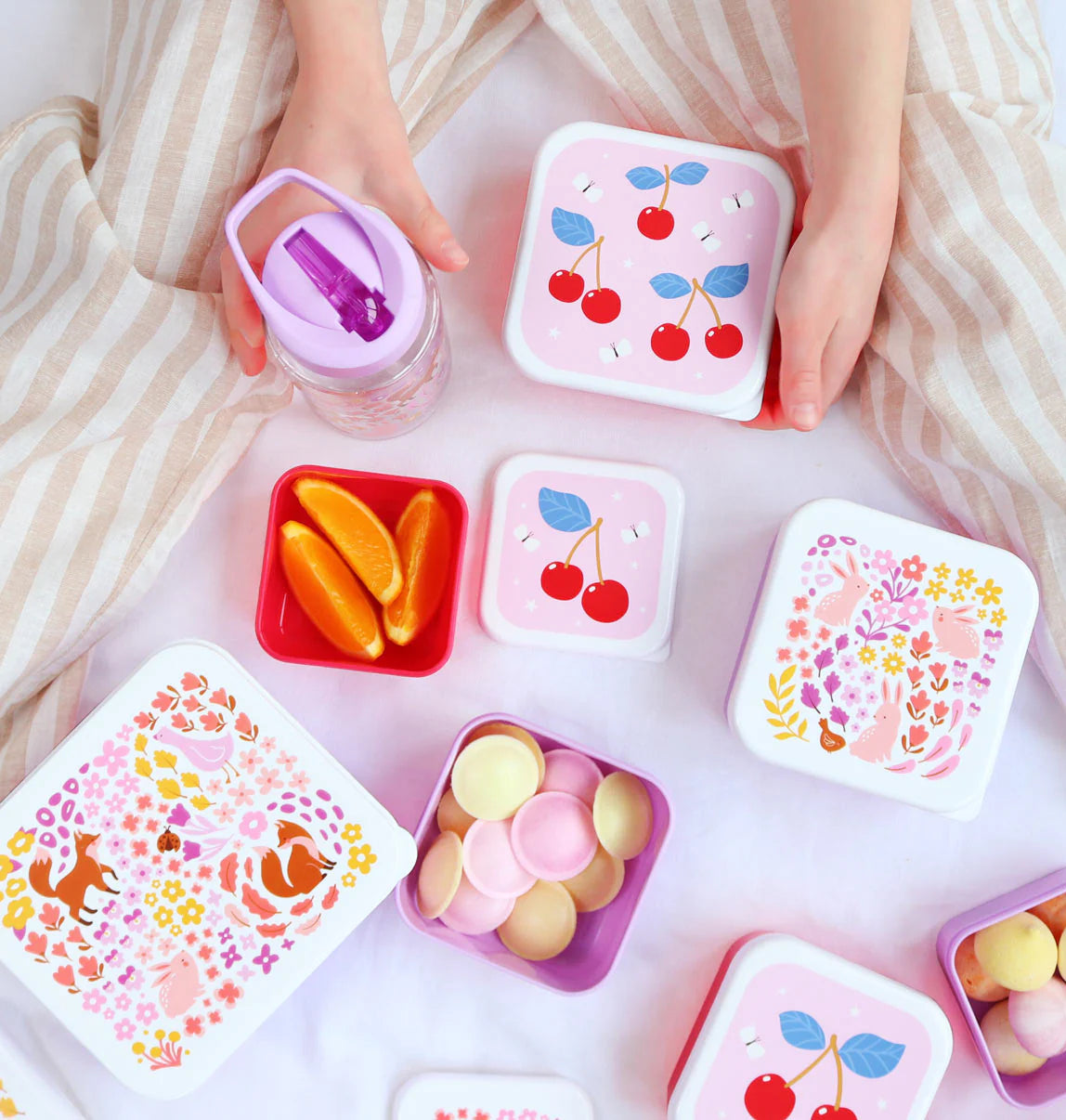 A Little Lovely Company A Little Lovely Company Lunch & Snackbox Set Cherries - Decomusy