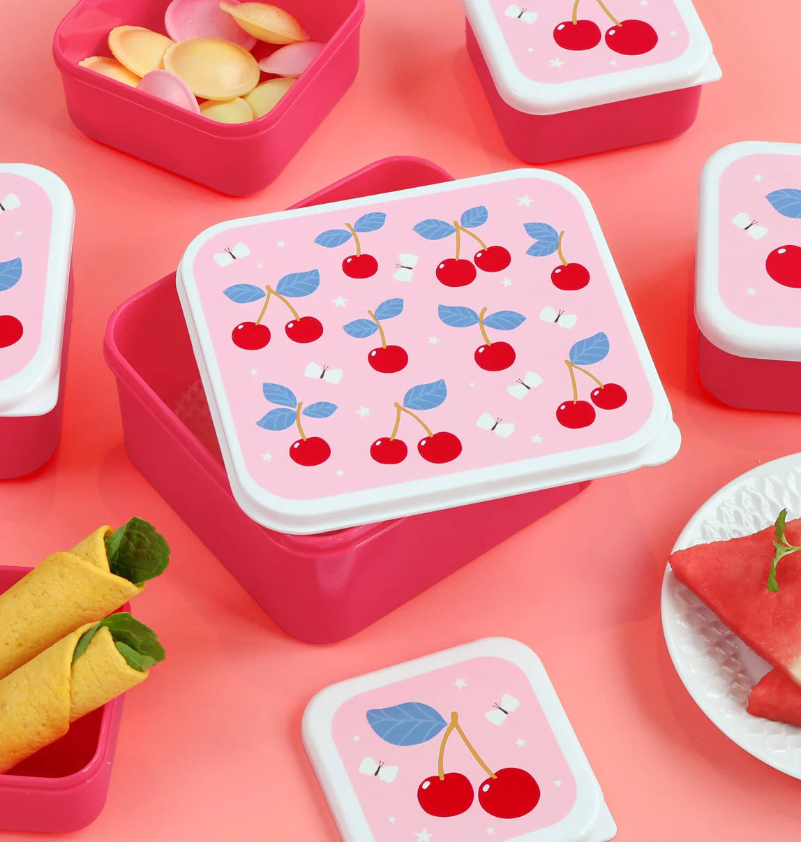A Little Lovely Company A Little Lovely Company Lunch & Snackbox Set Cherries - Decomusy