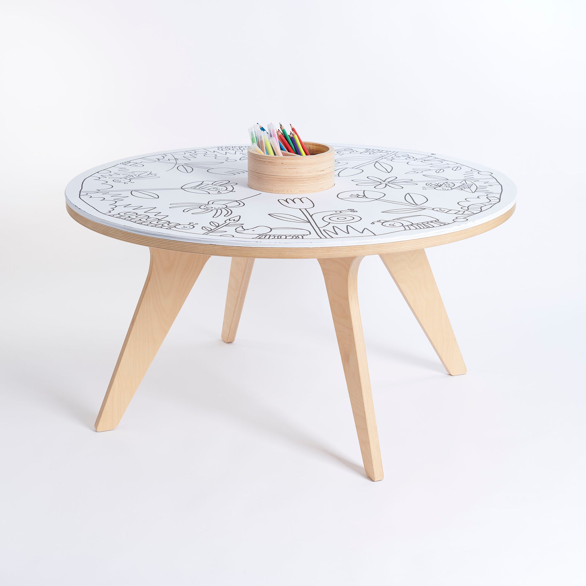 Drawin'Kids Drawin'Kids Drawin’table® XXL – Tekentafel van natuurlijk hout voor kinderen (Ø 90 cm) - Decomusy