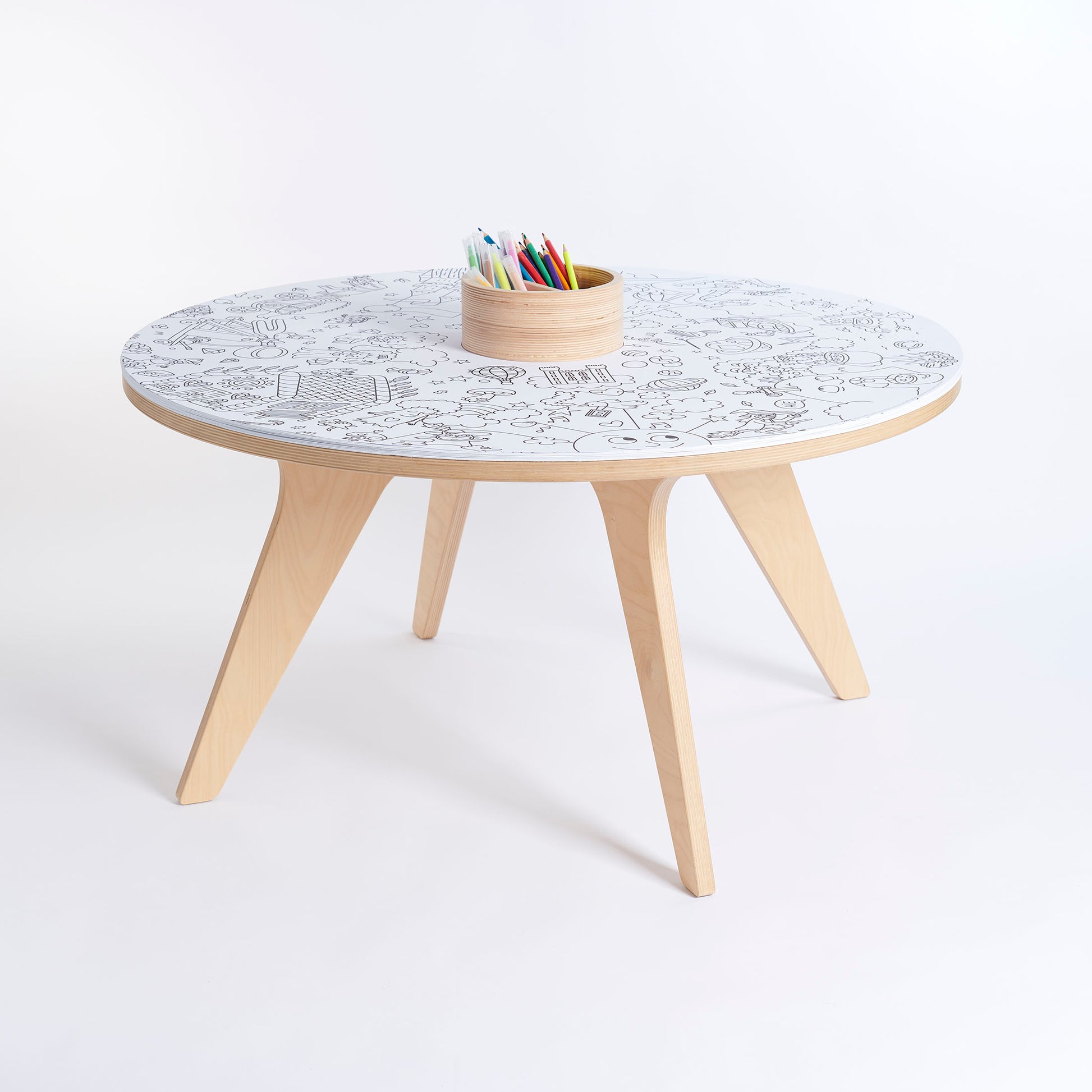Drawin'Kids Drawin'Kids Drawin’table® XXL – Tekentafel van natuurlijk hout voor kinderen (Ø 90 cm) - Decomusy