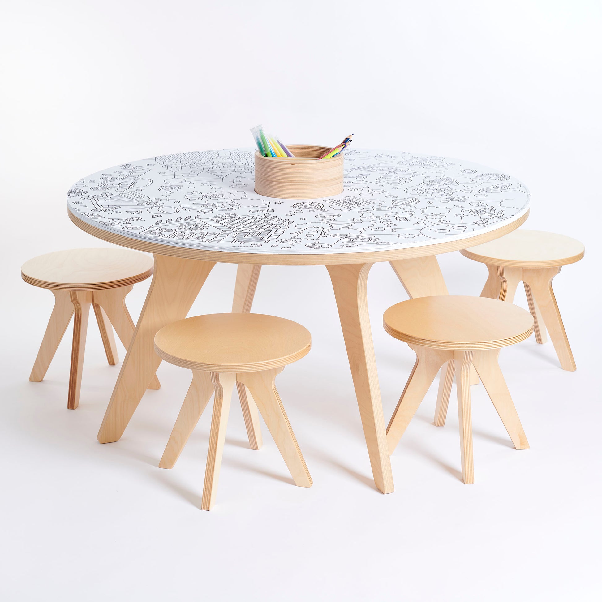 Drawin'Kids Drawin'Kids Drawin’table® XXL – Tekentafel van natuurlijk hout voor kinderen (Ø 90 cm) - Decomusy