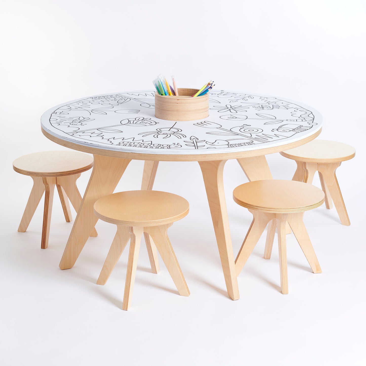 Drawin'Kids Drawin'Kids Drawin’table® XXL – Tekentafel van natuurlijk hout voor kinderen (Ø 90 cm) - Decomusy
