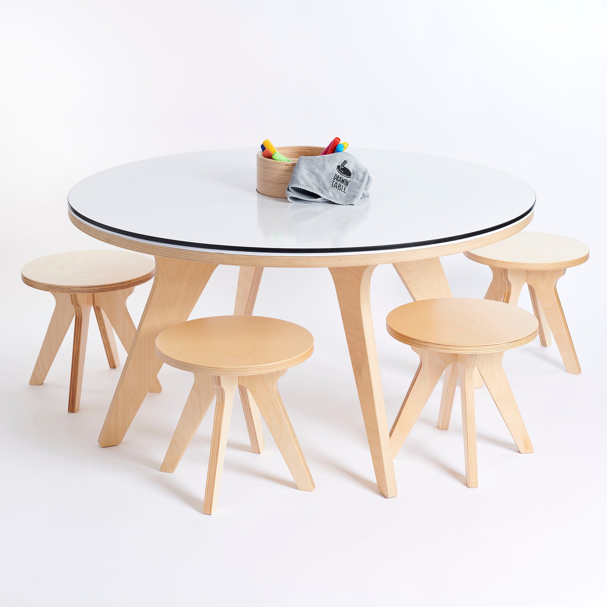 Drawin'Kids Drawin'Kids Drawin’table® XXL – Tekentafel van natuurlijk hout voor kinderen (Ø 90 cm) - Decomusy