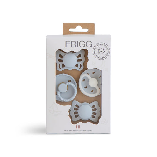 frigg Frigg Baby's First Pacifier Fopspenen Set - Powder Blue NIGHT - Decomusy