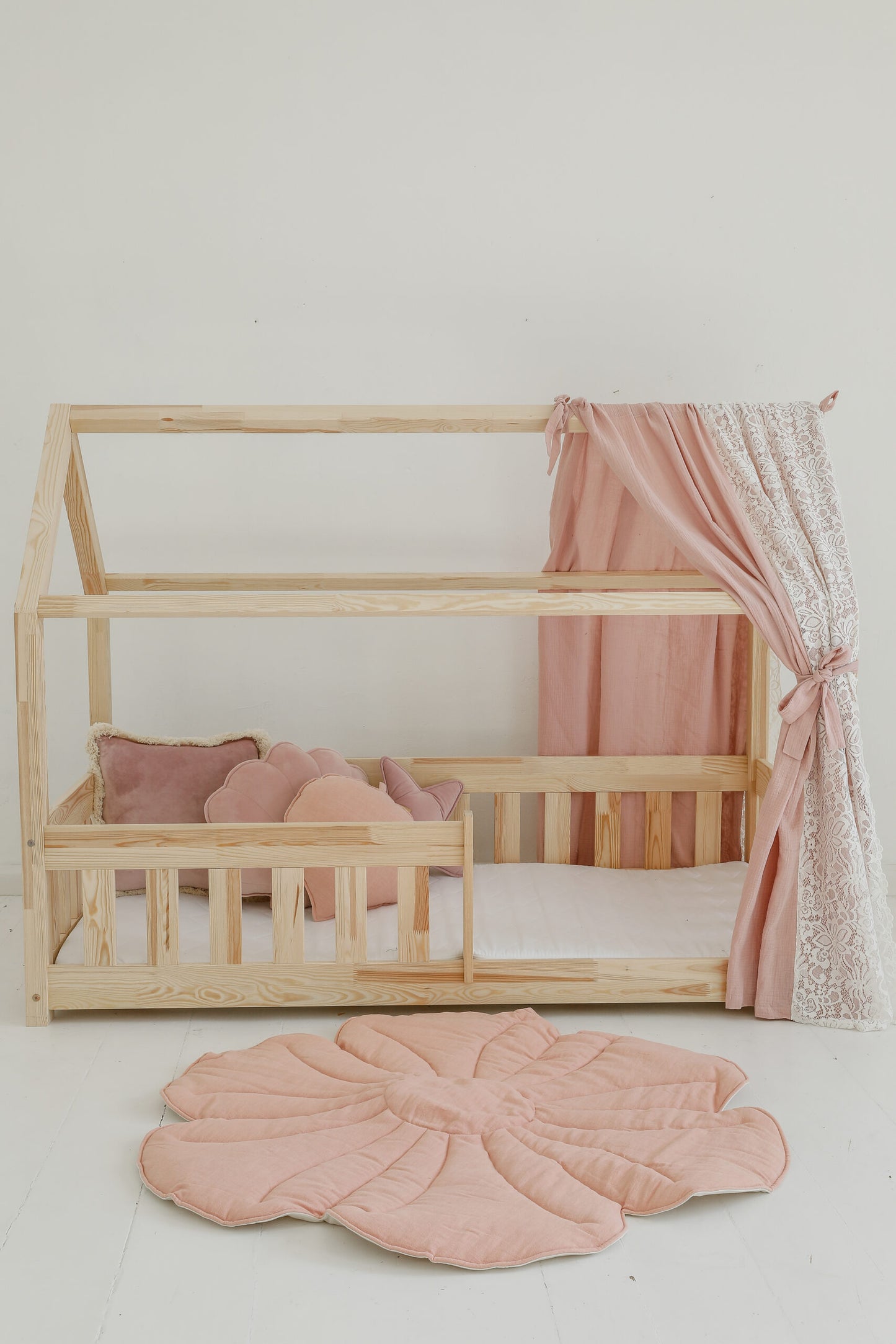 Moi Mili Moi Mili Mousseline Boho Bedhemel met kant voor Bedhuisje - Pink - Decomusy