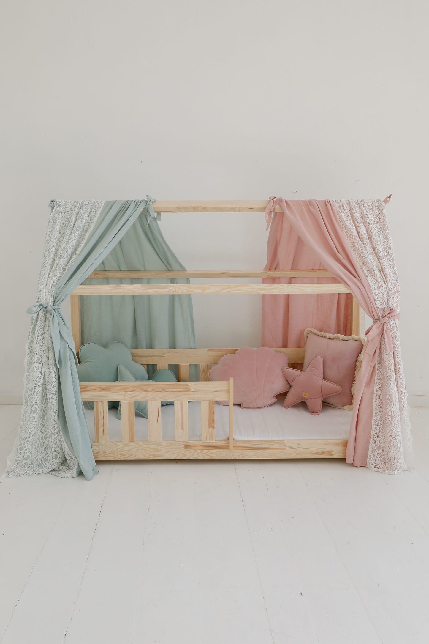 Moi Mili Moi Mili Mousseline Boho Bedhemel met kant voor Bedhuisje - Pink - Decomusy