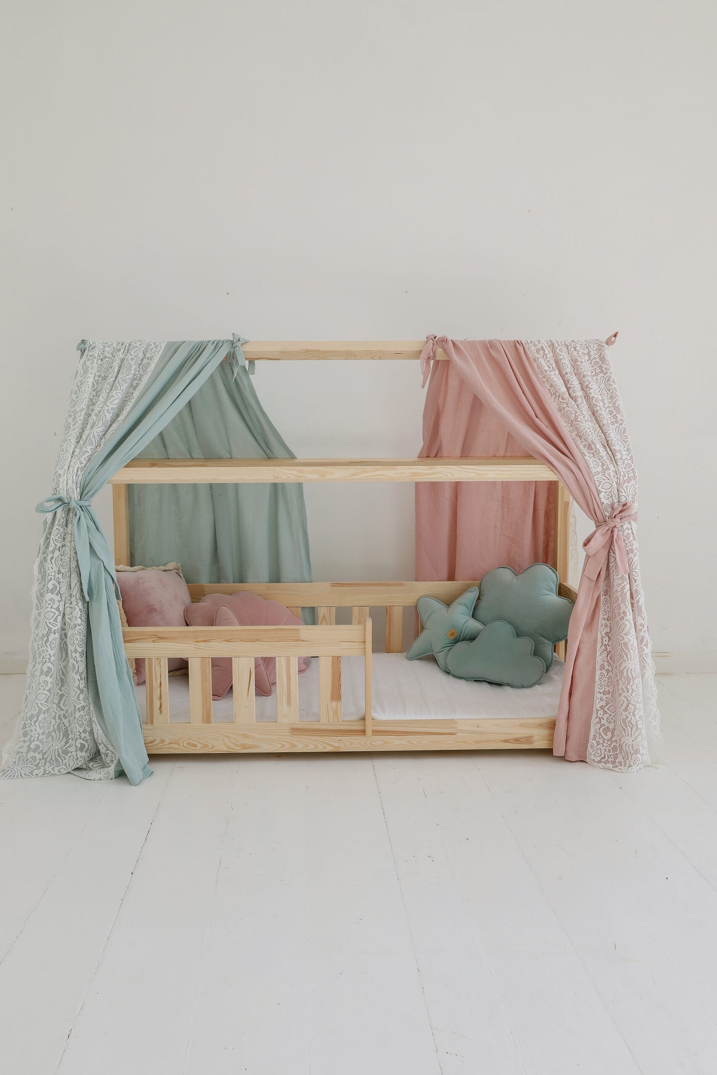 Moi Mili Moi Mili Mousseline Boho Bedhemel met kant voor Bedhuisje - Mint - Decomusy