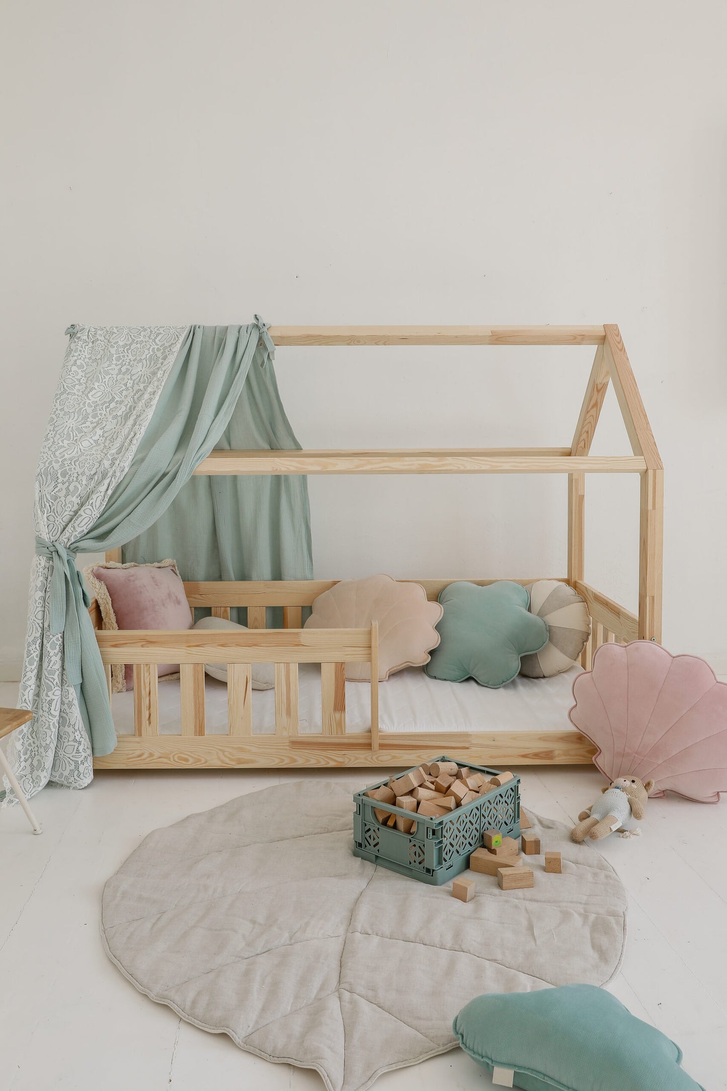 Moi Mili Moi Mili Mousseline Boho Bedhemel met kant voor Bedhuisje - Mint - Decomusy