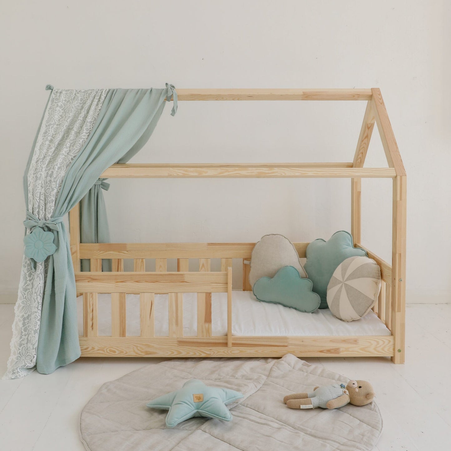 Moi Mili Moi Mili Mousseline Boho Bedhemel met kant voor Bedhuisje - Mint - Decomusy
